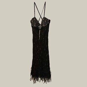 Hot! Beaded Cocktail Dress with Ostrich Feathers & Long Scarf